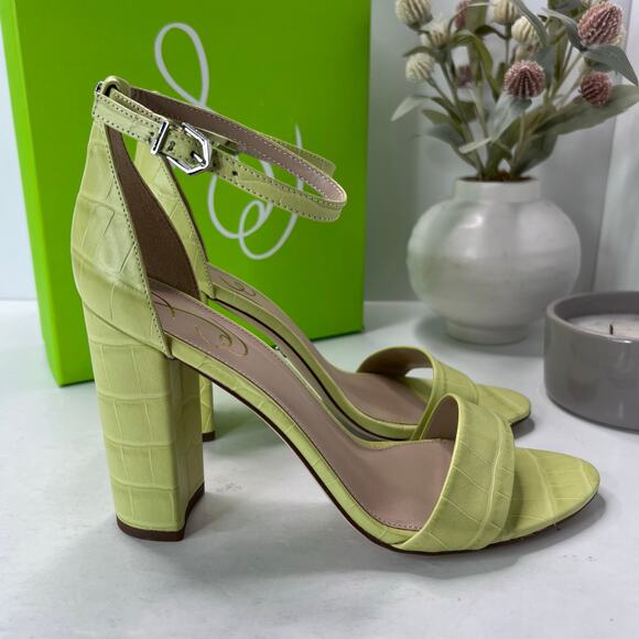 Sam Edelman Yaro Ankle Strap Block Heel Sandal Kiwi Croc Women 9.5M Tried On - Picture 1 of 11